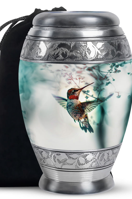 Peaceful Hummingbird Memorial Urn - White Aluminium Funeral Urn For Loved Ones