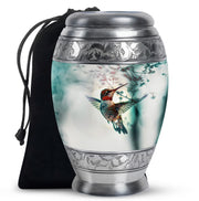 Peaceful Hummingbird Memorial Urn - White Aluminium Funeral Urn For Loved Ones