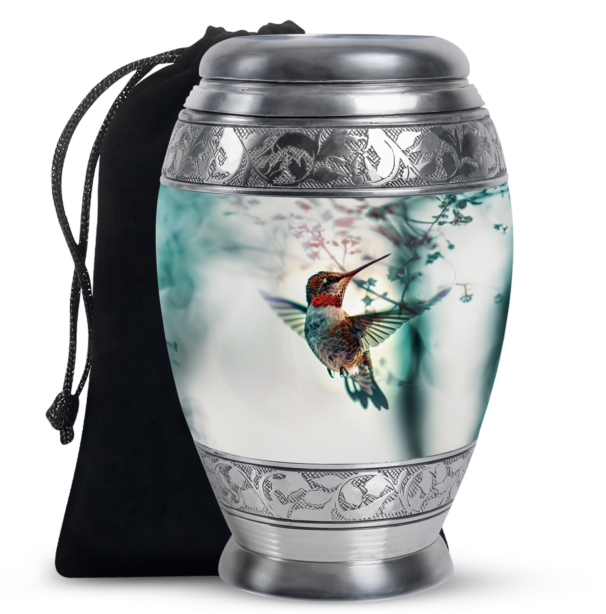 Peaceful Hummingbird Memorial Urn - White Aluminium Funeral Urn For Loved Ones