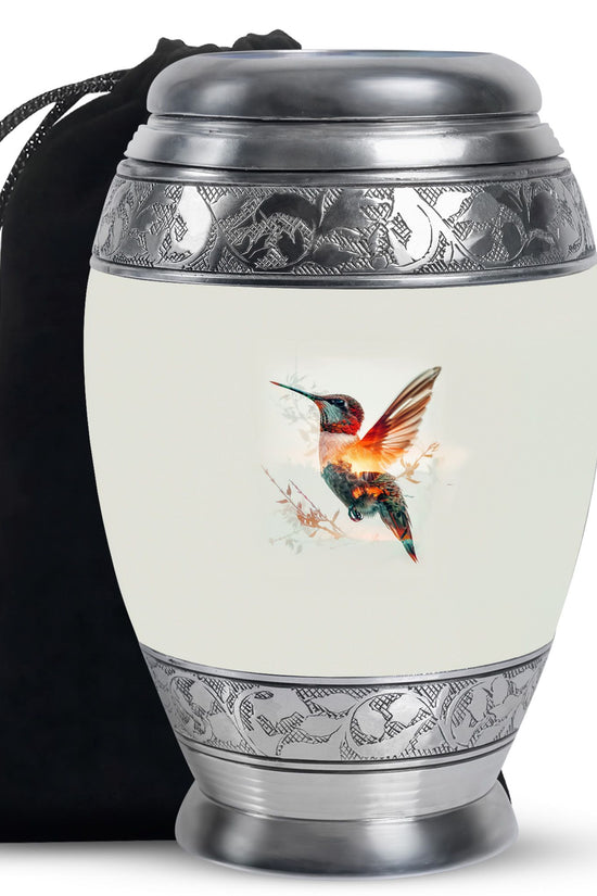 Artistic White Hummingbird Memorial Urn – Modern Funeral Urn For Ashes