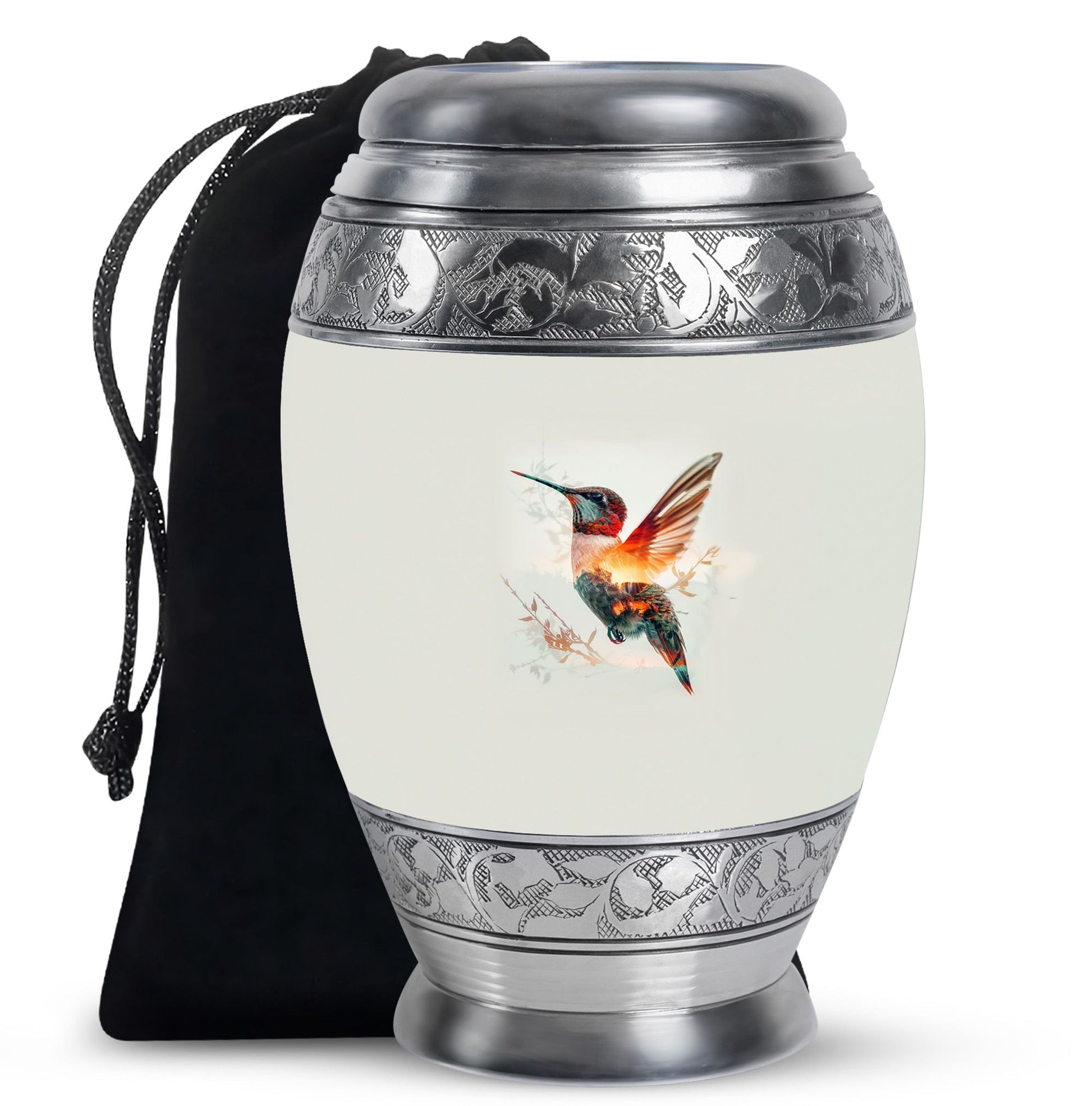 Artistic White Hummingbird Memorial Urn – Modern Funeral Urn For Ashes