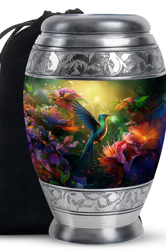 Artistic Floral Hummingbird Cremation Urn - Premium Aluminum Urn For Ashes