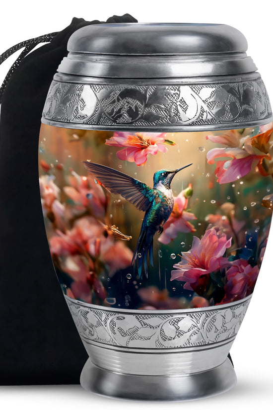 Hummingbird Theme Funeral Urn - Pink Floral Memorial Urn For Male & Female