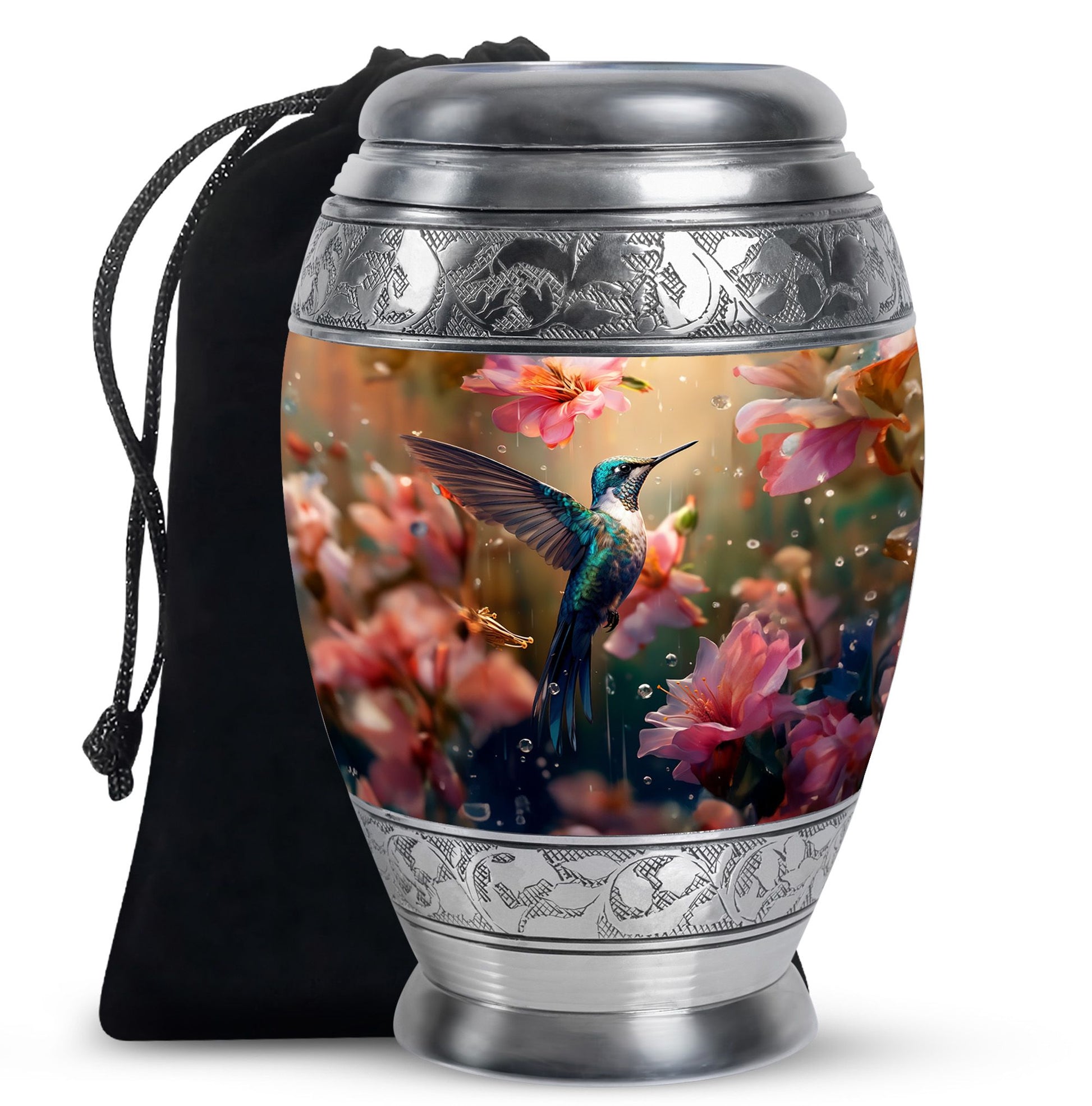 Hummingbird Theme Funeral Urn - Pink Floral Memorial Urn For Male & Female