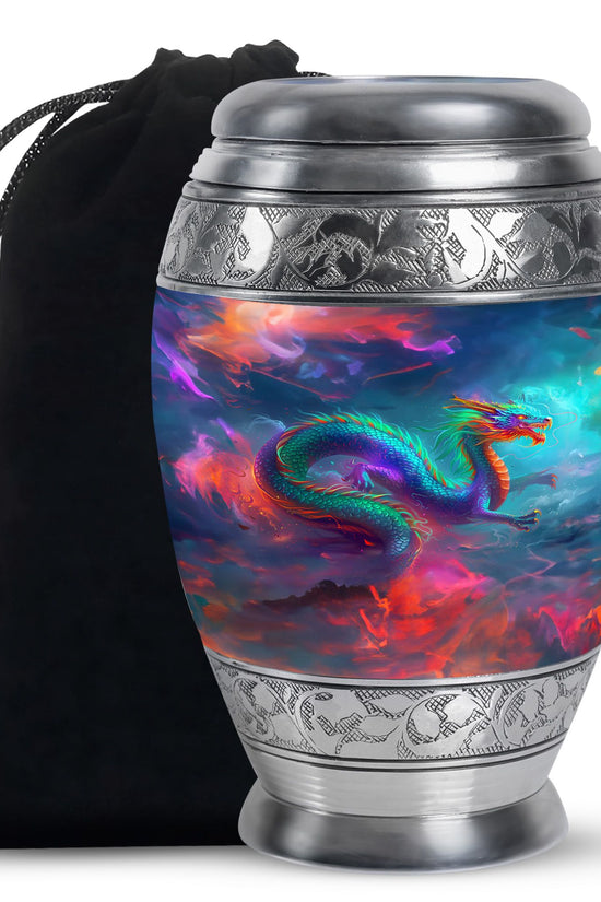 Golden Fire Dragon Funeral Urn For Ashes - Luxury Burial Urn For Loved Ones