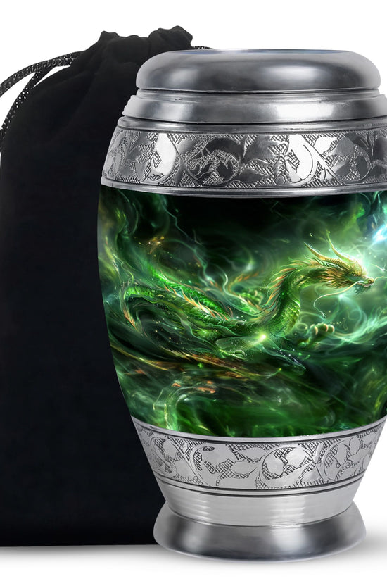 Green Golden Dragon Funeral Urn - Premium Cremation Urn For Ashes