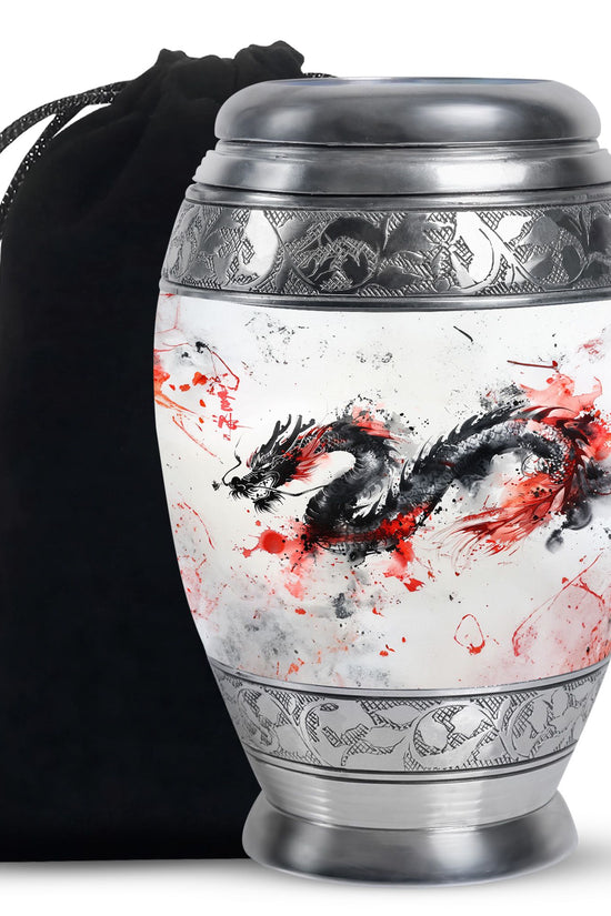 Artistic Funeral Cremation Urn - White Aluminium Urn For Adult Ashes