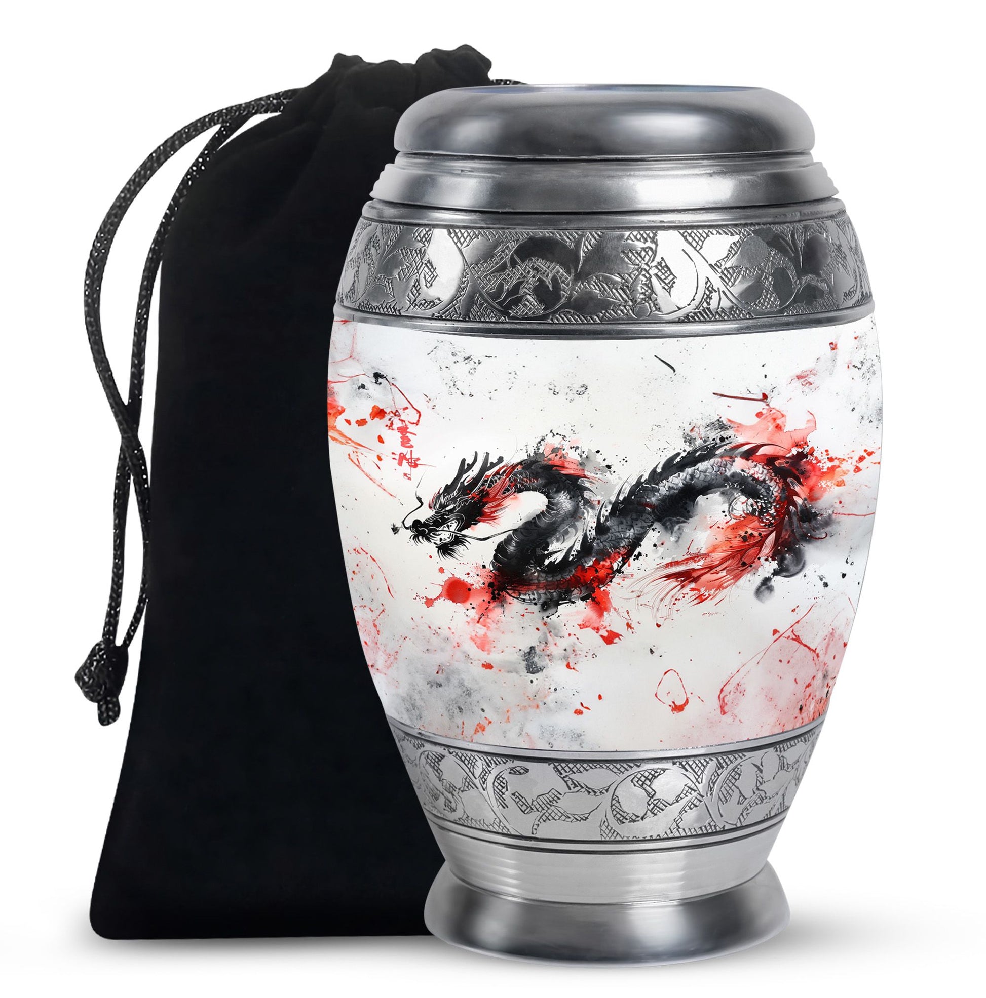 Artistic Funeral Cremation Urn - White Aluminium Urn For Adult Ashes