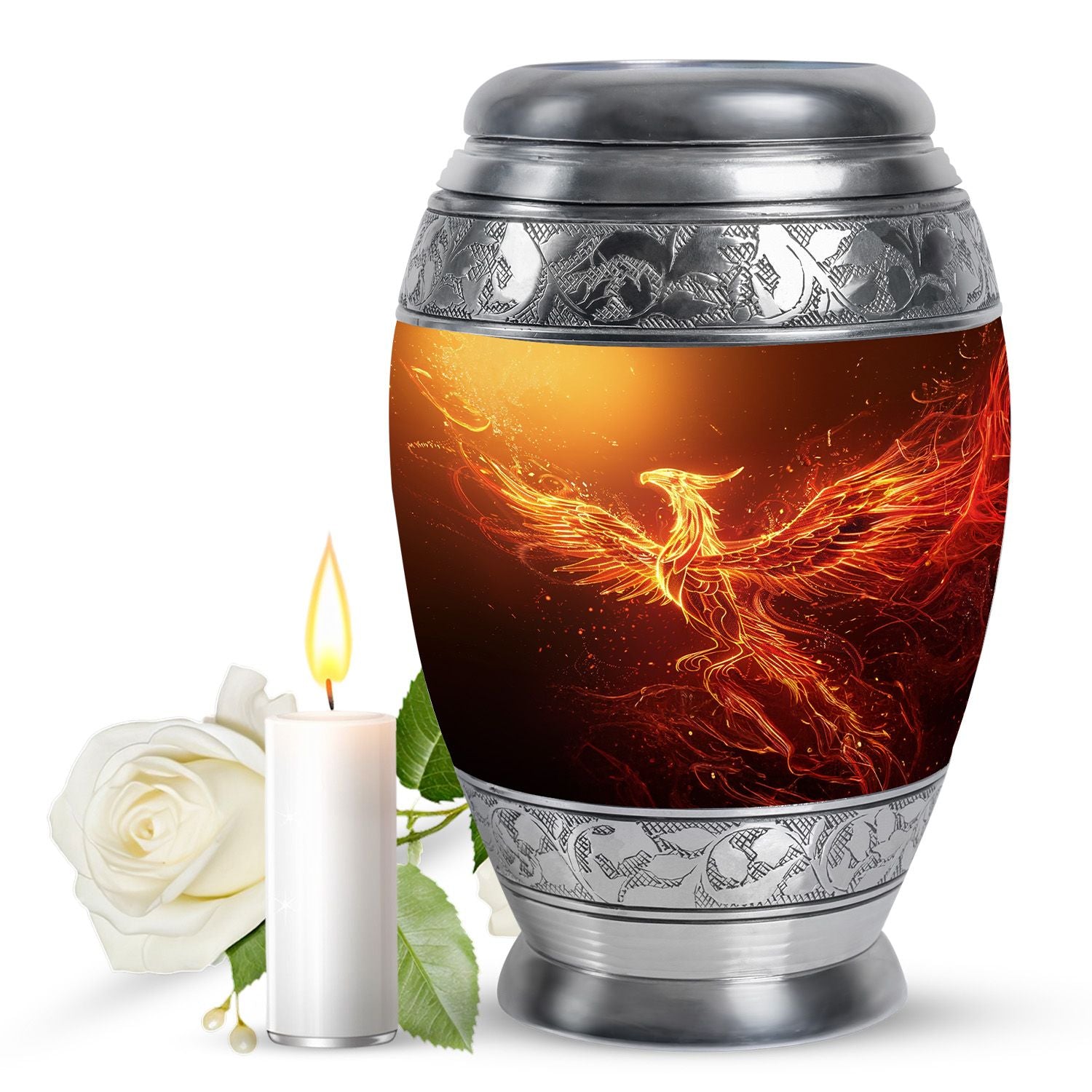 Golden Phoenix Cremation Urn - Fantasy Memorial Urn For Human Ashes