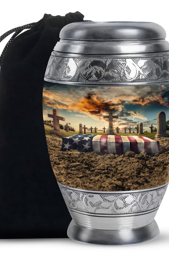 American Flag Cremation Urn - Military Tribute Memorial Urn For Male & Female
