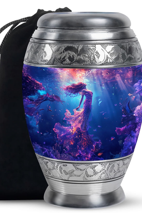 Mystic Mermaid Cremation Urn - Deep Ocean Theme Memorial Urn For Human Ashes
