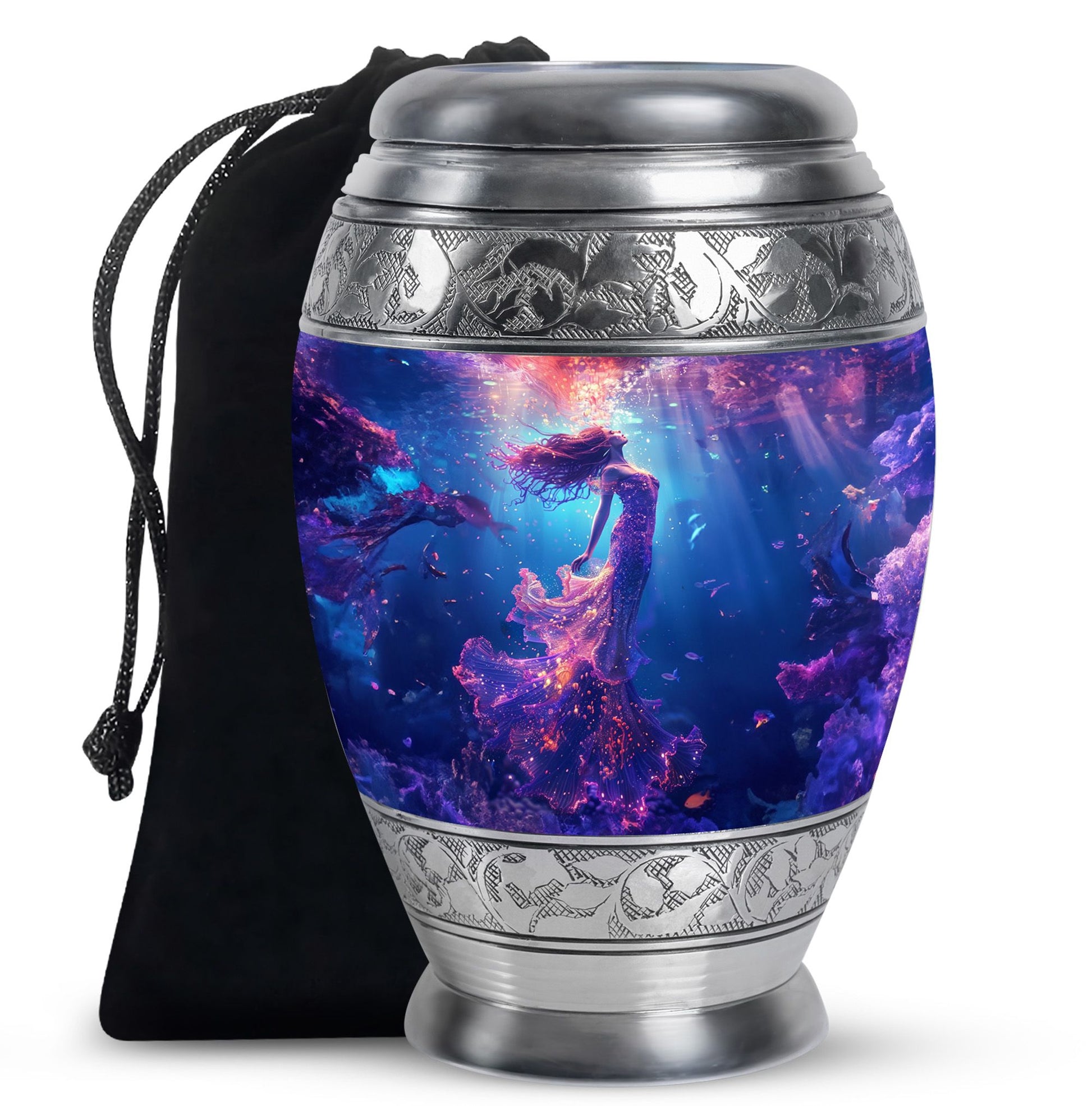 Mystic Mermaid Cremation Urn - Deep Ocean Theme Memorial Urn For Human Ashes
