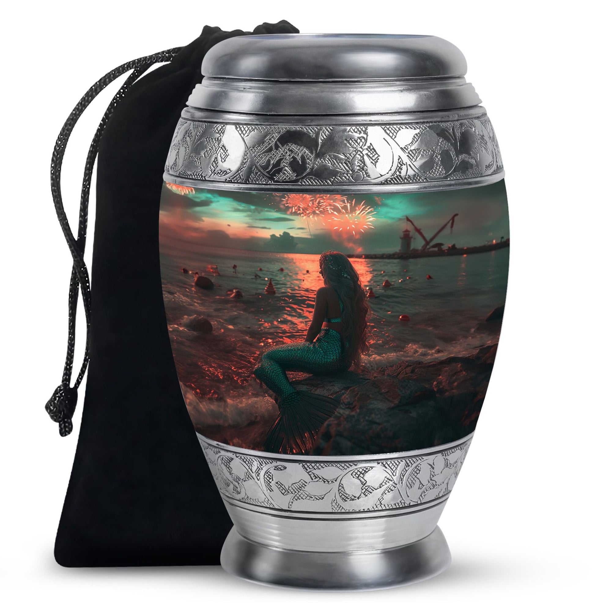 Beach Mermaid Cremation Urn - Elegant Memorial Urn For Adult Ashes