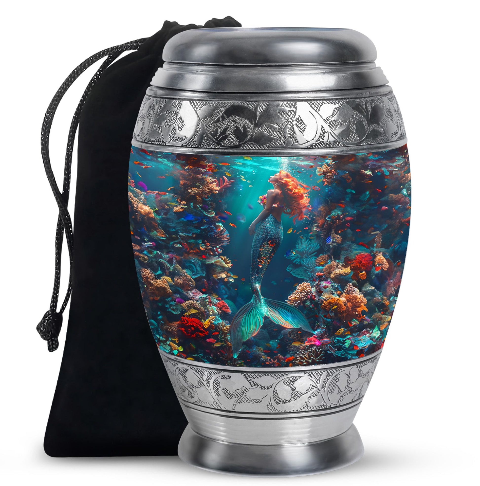 Tropical Ocean Mermaid Ashes Urn - Artistic Memorial Urn For Loved Ones