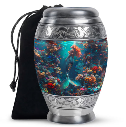 Tropical Ocean Mermaid Ashes Urn - Artistic Memorial Urn For Loved Ones