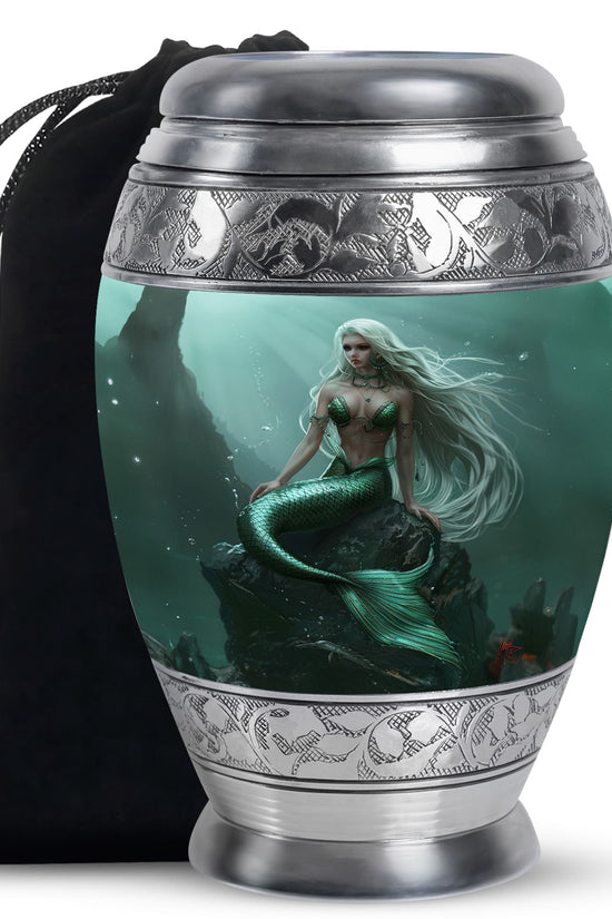 Emerald Mermaid Cremation Urn - Ocean Memorial Urn For Human Ashes