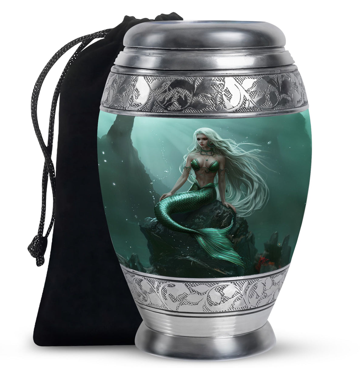 Emerald Mermaid Cremation Urn - Ocean Memorial Urn For Human Ashes