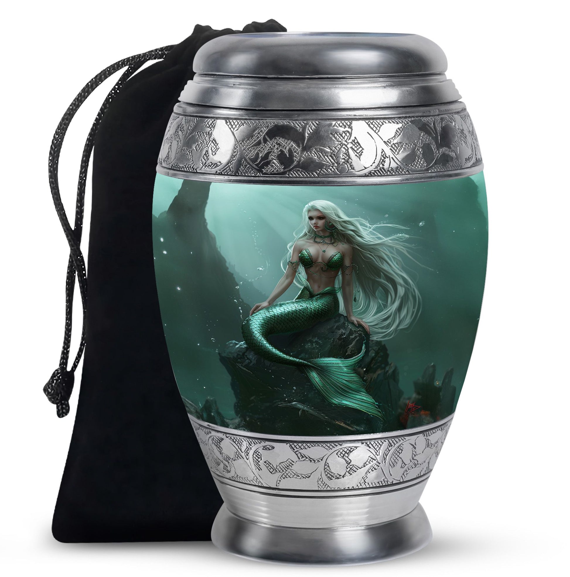 Emerald Mermaid Cremation Urn - Ocean Memorial Urn For Human Ashes
