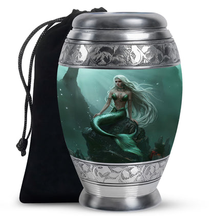 Emerald Mermaid Cremation Urn - Ocean Memorial Urn For Human Ashes