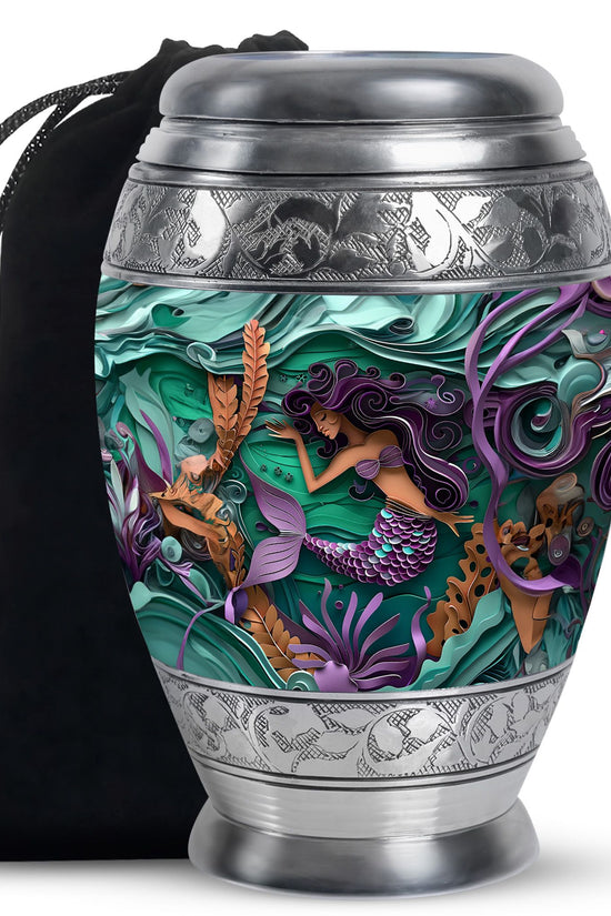 Artistic Mermaid Funeral Urn - Green Aluminium Memorial Urn For Women