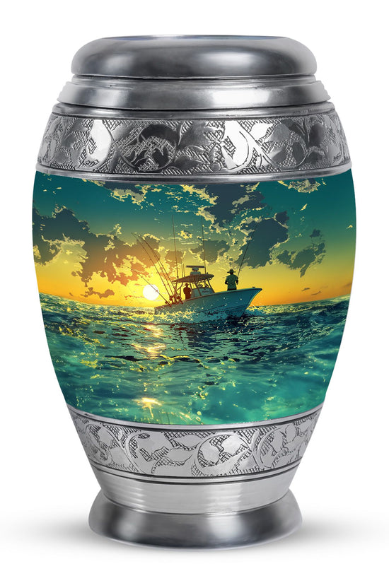 Sunset Fishing Boat Cremation Urn - Ocean Memorial Urn For Loved Ones