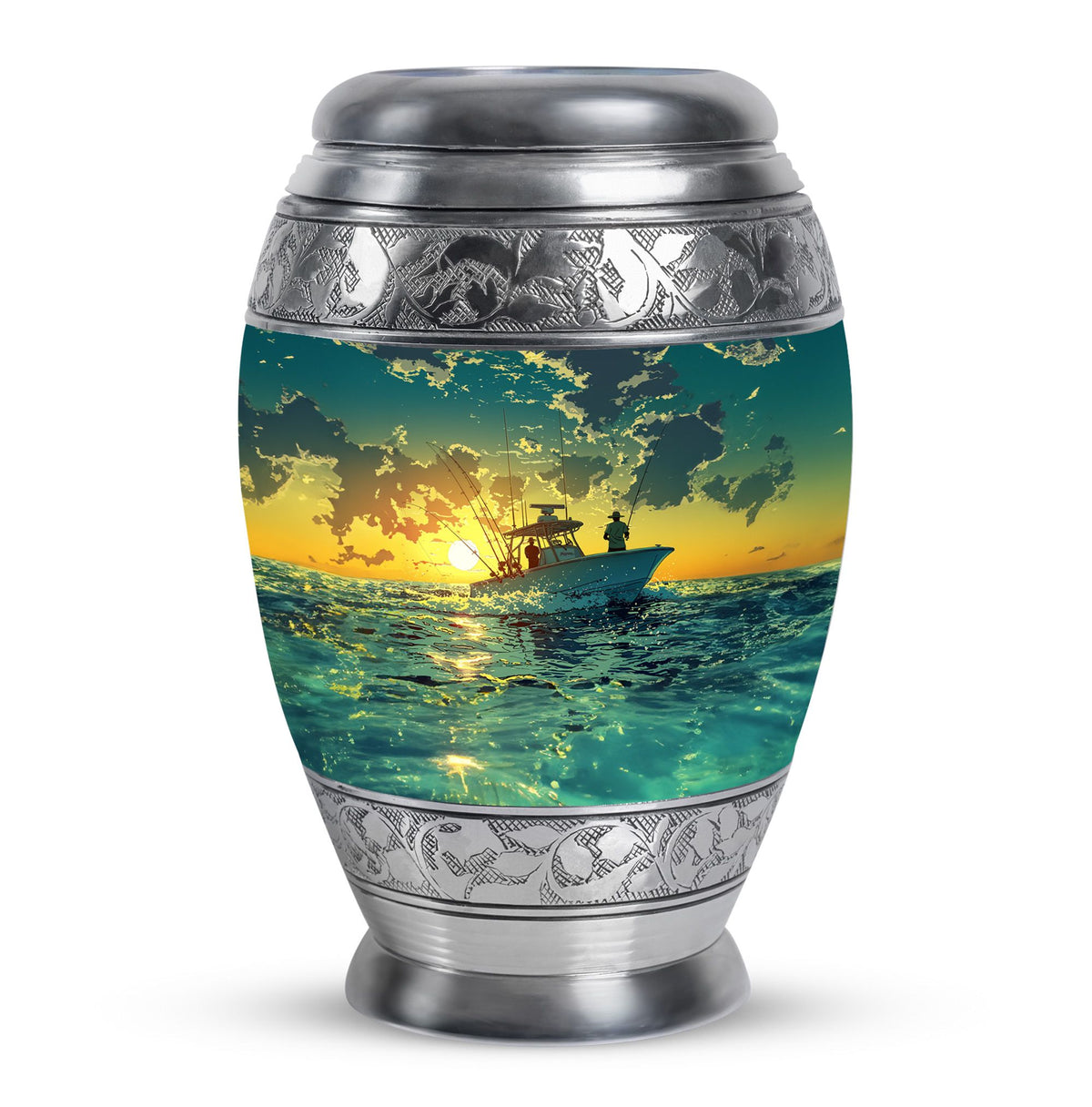 Sunset Fishing Boat Cremation Urn - Ocean Memorial Urn For Loved Ones