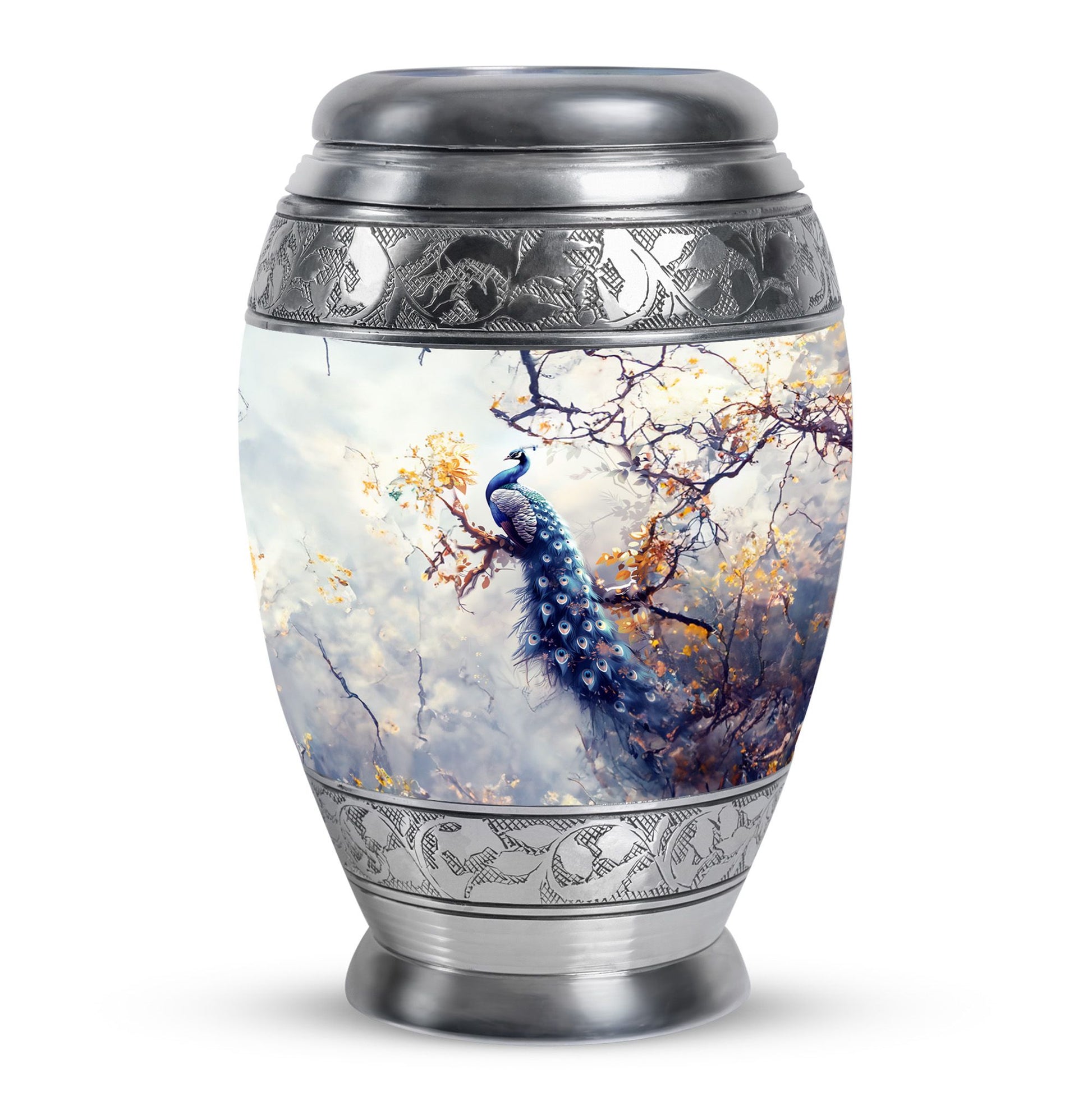 Elegant Peacock Cremation Urn - Artistic Memorial Urn For Human Ashes