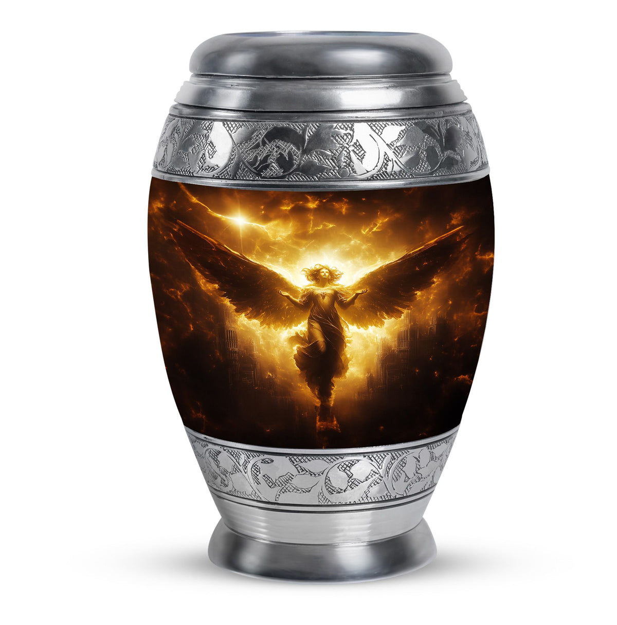 Golden Heaven Storm Angel Memorial Urn - Heaven Cremation Urn For Human Ashes