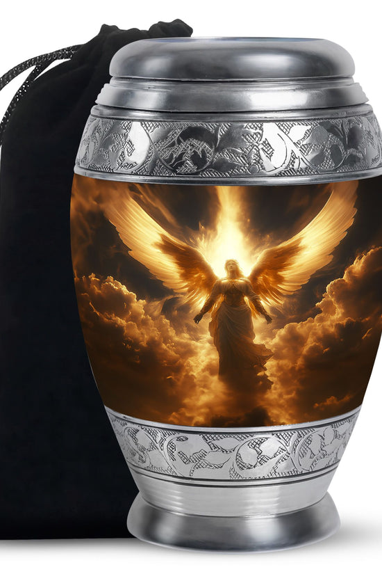 Heavenly Guardian Angel Funeral Urn - Golden Cloud Memorial Urn For Ashes