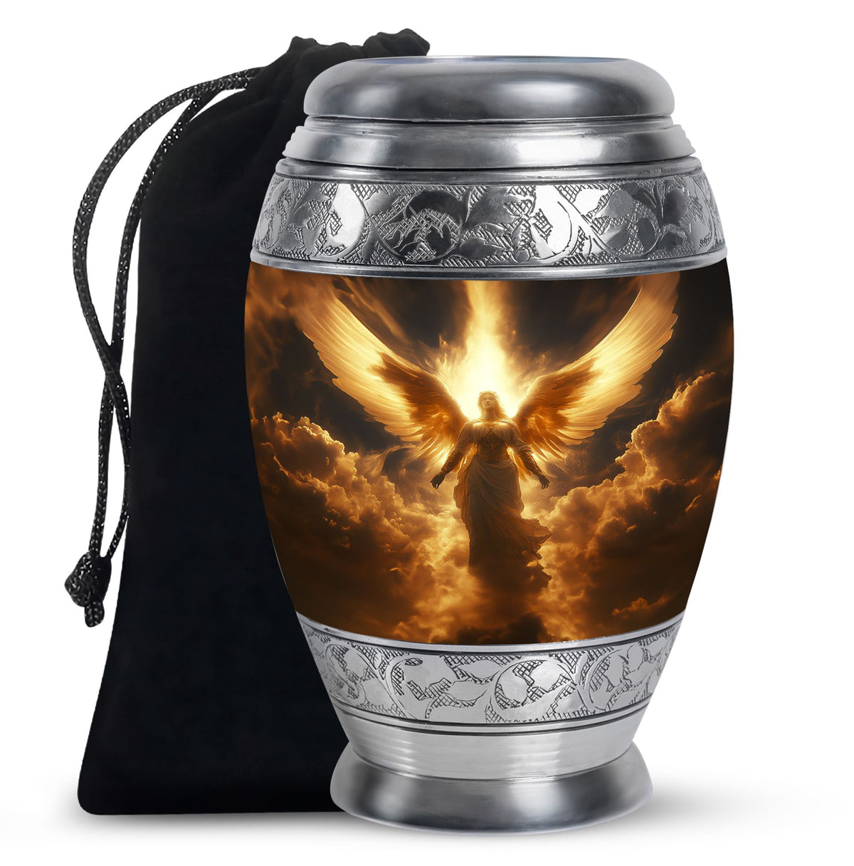 Heavenly Guardian Angel Funeral Urn - Golden Cloud Memorial Urn For Ashes