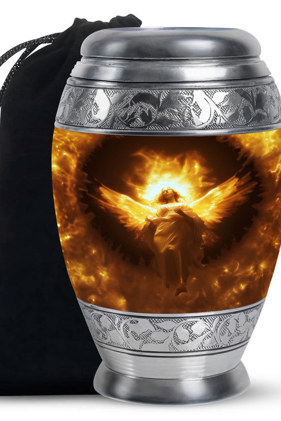Divine Fire Wings Angel Urn - Glowing Heaven Light Memorial For Loved Ones