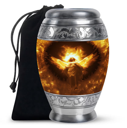 Divine Fire Wings Angel Urn - Glowing Heaven Light Memorial For Loved Ones