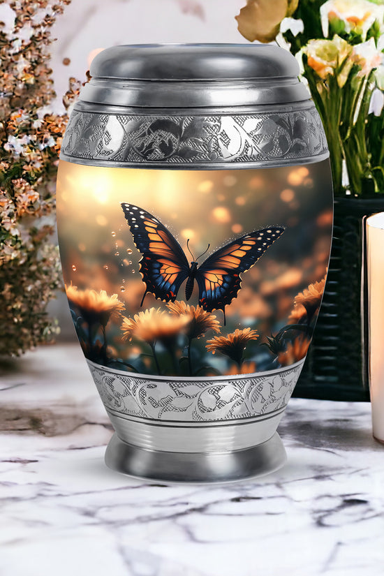 Yellow Butterfly Large Cremation Urn for Ashes for Adults