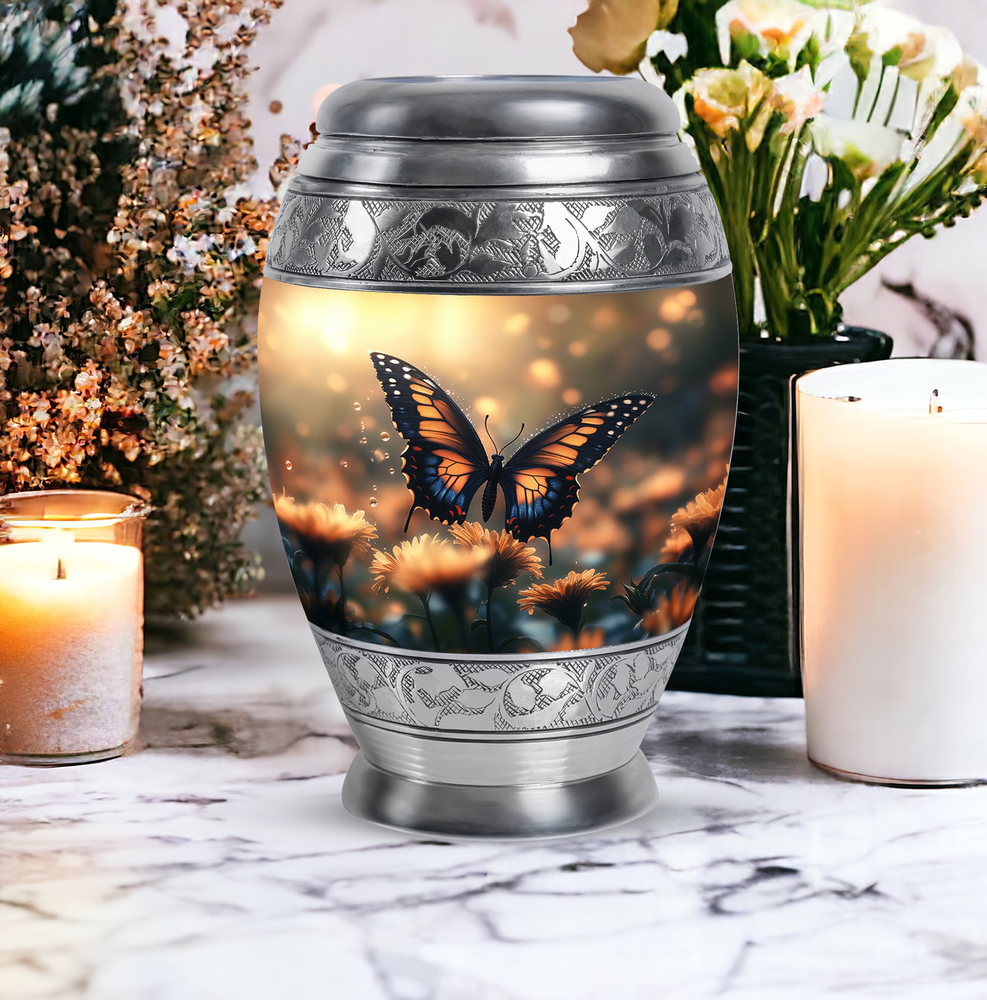Yellow Butterfly Large Cremation Urn for Ashes for Adults