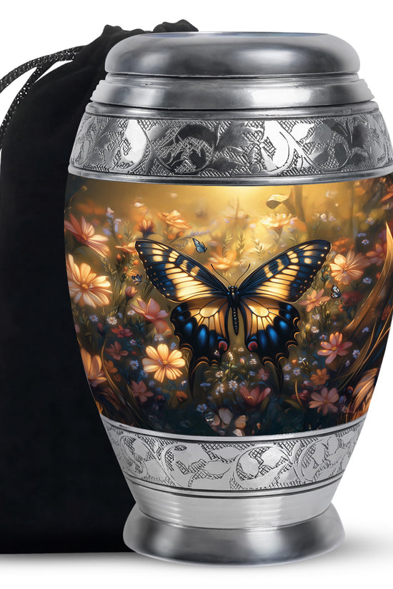 Yellow Monarch Flying Butterfly Large Cremation Urn For Adult Human Ashes