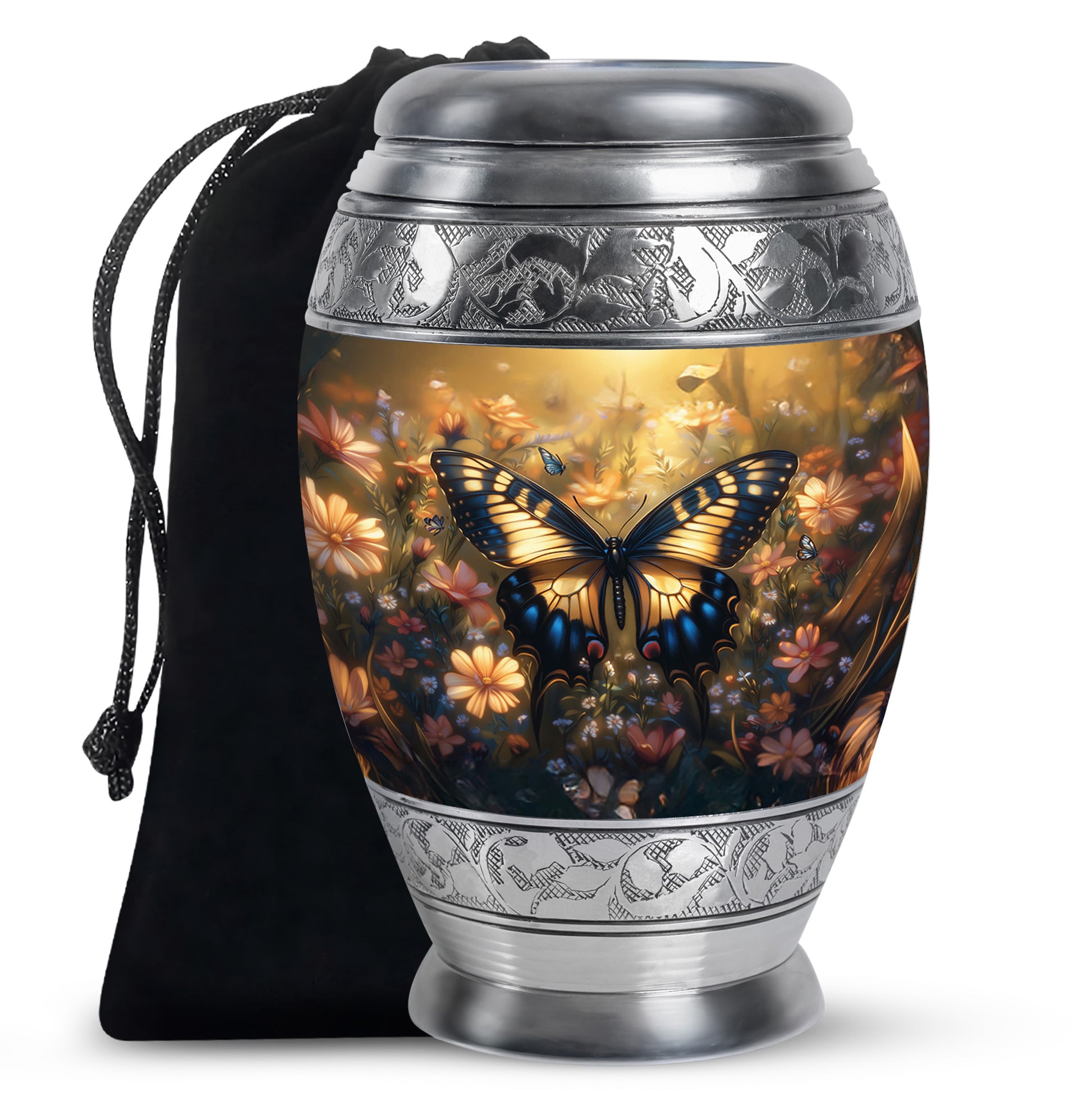 Yellow Monarch Flying Butterfly Large Cremation Urn For Adult Human Ashes