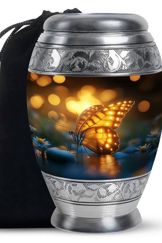 Yellow Butterfly Urn for Memorial - Large Urn For Human Ashes