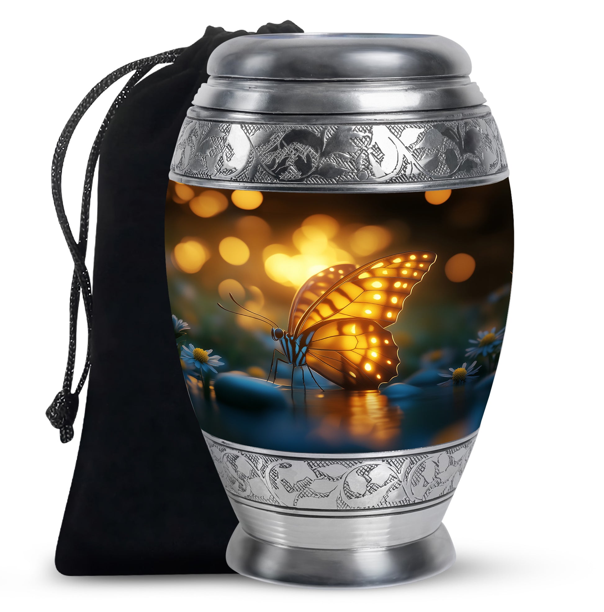 Yellow Butterfly Urn for Memorial - Large Urn For Human Ashes