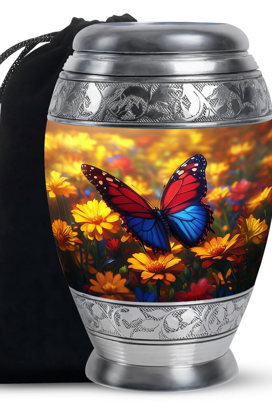 Animated Sunflower Memorial Urn - Monarch Butterfly Ashes Urn