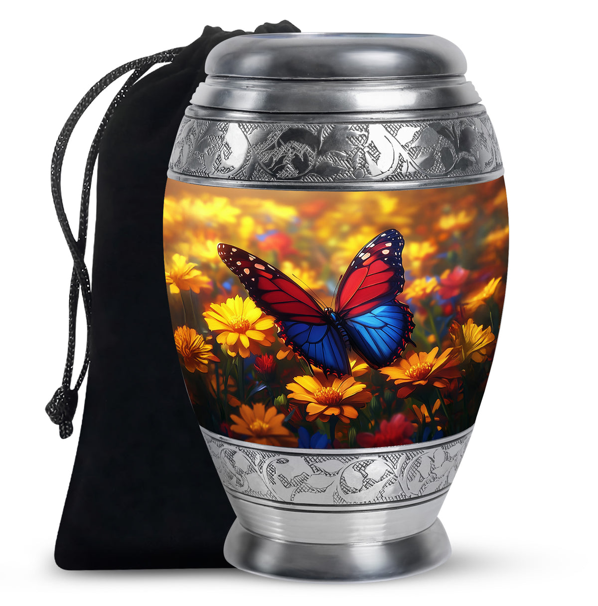 Animated Sunflower Memorial Urn - Monarch Butterfly Ashes Urn