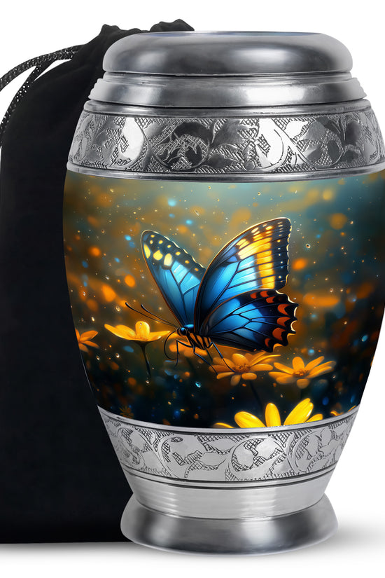 Majestic Blue Butterfly Ashes Urn - Funeral Urn For Cremation