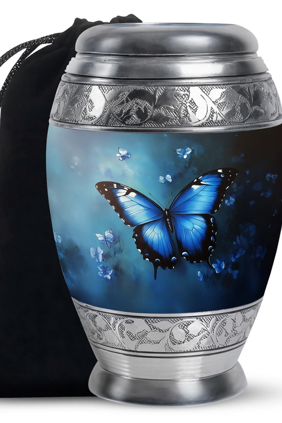 Blue Butterfly Cremation Ashes Urn - Funeral Urn For Men & Women