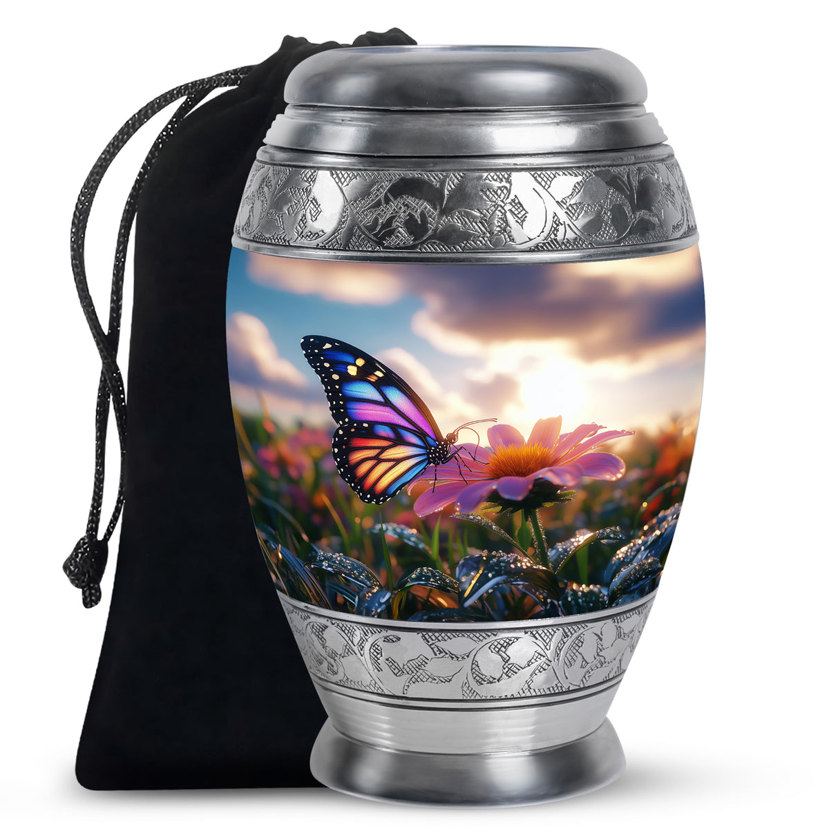 Colorful Butterfly Cremation Urn For Ashes - Pink Flower Urn Memorial
