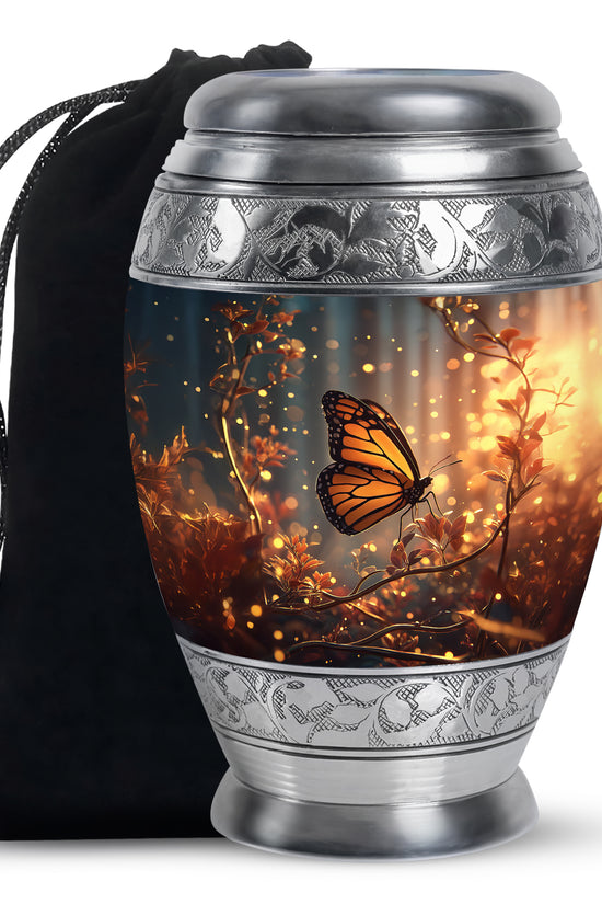 Orange Monarch Butterfly Funeral Urn - Cremation Urn For Adults