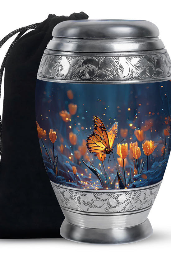 Moonlit Monarch Butterfly Urn - Tulip Floral Urn For Cremation