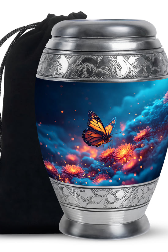 Monarch Butterfly Funeral Urn - Glowing Flower Remembrance Urn