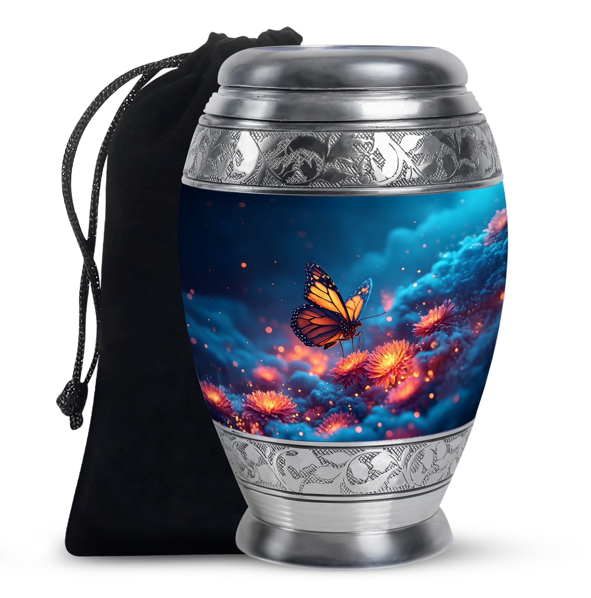 Monarch Butterfly Funeral Urn - Glowing Flower Remembrance Urn