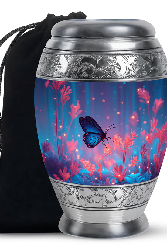 Blue Butterfly Cremation Urn for Ashes - Vibrant Floral Memorial Urn