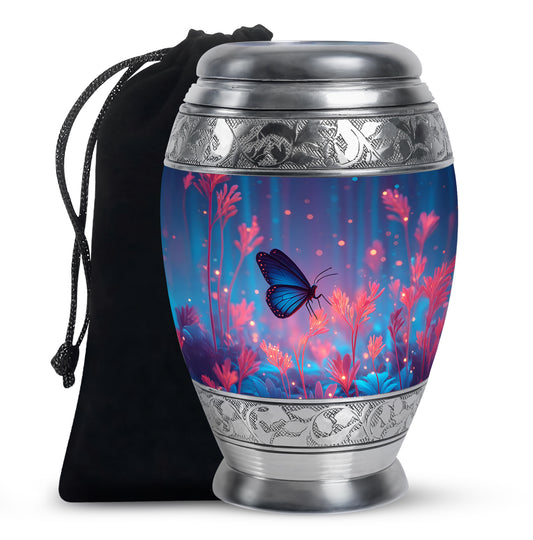 Blue Butterfly Cremation Urn for Ashes - Vibrant Floral Memorial Urn