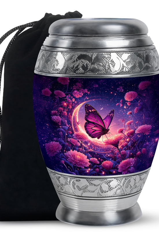 Beautiful Purple Butterfly & Flower Urn - Unique Tribute For Mom Ashes